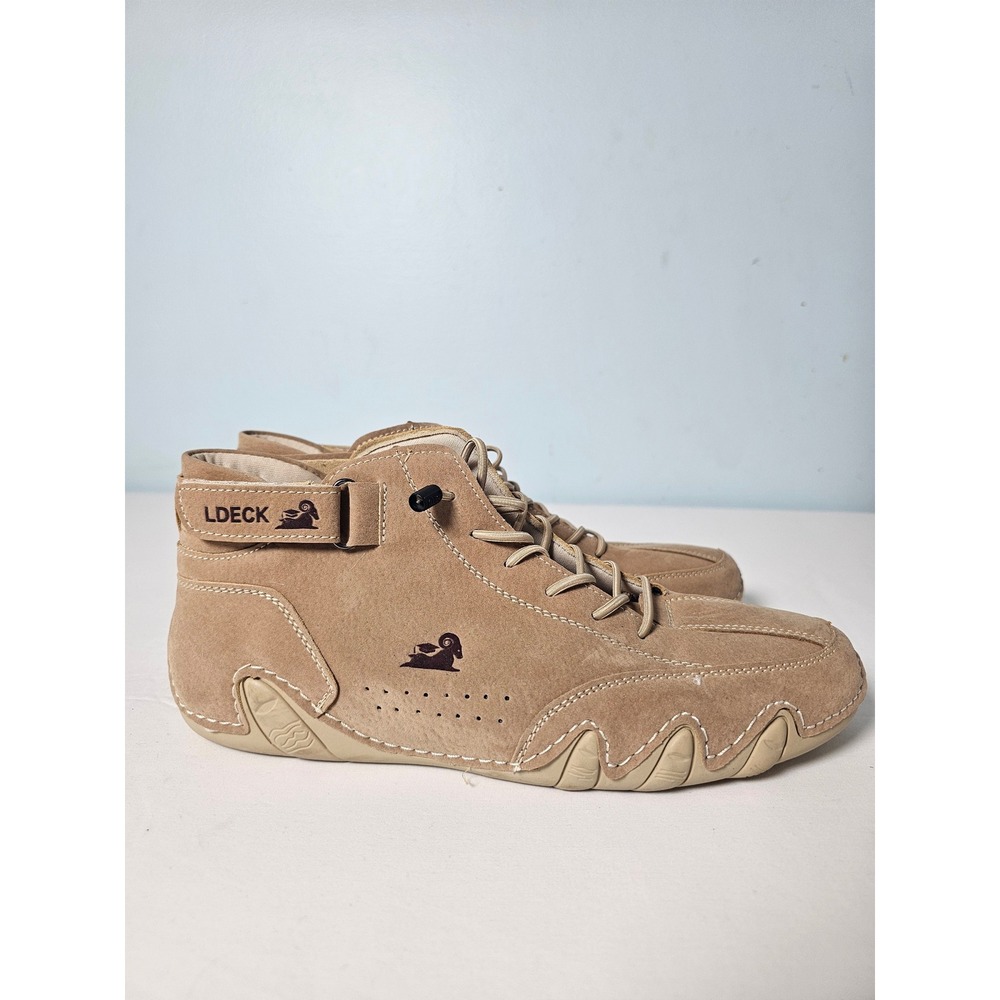 Gorpcore LDECK High Top Sneakers Mens 40 Tan Suede Hook Loop Strap Ram Logo